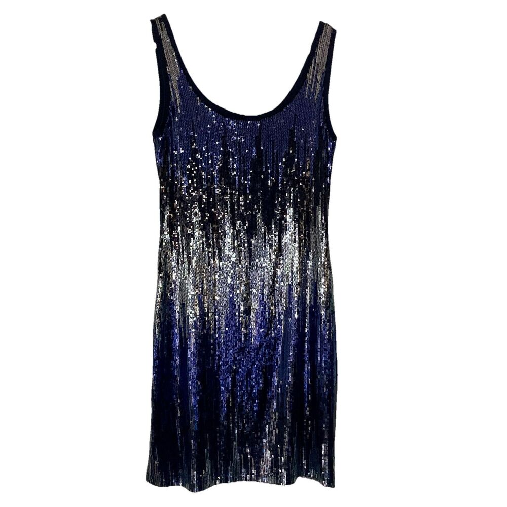 Willow & Clay Dress Medium Blue Black Silver Ombre Mini Sequin Prom Cocktail Y2K
